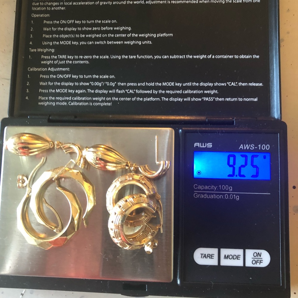 3 pairs —- 14k gold earrings
